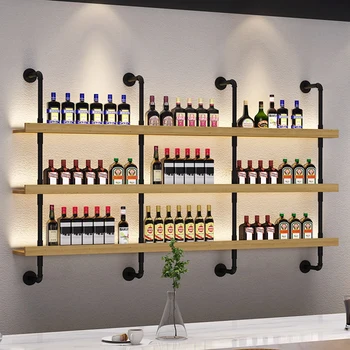 Lüks ahşap şarap dolabı depolama Modern ışık Cantina duvara monte şarap rafları ticari şişe likör Stojak Na Wino ev dekor