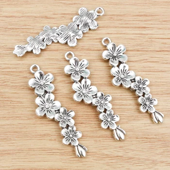 5 adet 56x15mm Antik Gümüş Kaplama Çiçek Tarzı El Yapımı Takılar Kolye:DIY bilezik kolye için