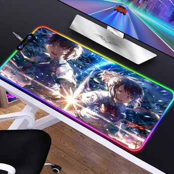 RGB En Kaliteli Anime adınız Benzersiz Masaüstü Pad Oyun LED Mousepad 900x400mm Büyük Mouse Pad Klavye Mat Fare pedi