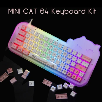 Mini Kedi 64 Kiti 60 % Çalışırken Değiştirilebilir Akrilik RGB Kablolu Mekanik Klavye Barebone DIY Kiti İLE Programlanabilir + Anahtarı Macropad