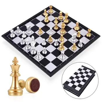 Ortaçağ Satranç Seti İle Yüksek Kaliteli Satranç Tahtası 32 Altın Gümüş Satranç Taşları Manyetik Tahta Oyunu Satranç Figürü Setleri Szachy Kontrol