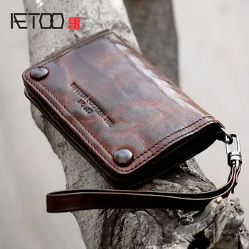 AETOO Yeni retro el yapımı deri koyun derisi rahat kısa bölüm erkekler ve kadınlar hipster cüzdan çanta çanta seti el